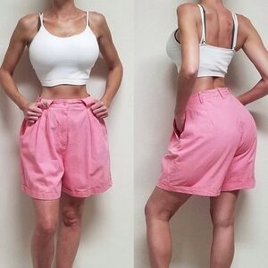 Vintage 80s Victoria Harbor Bubblegum Pink Floral Embroidered Wide Leg Shorts L